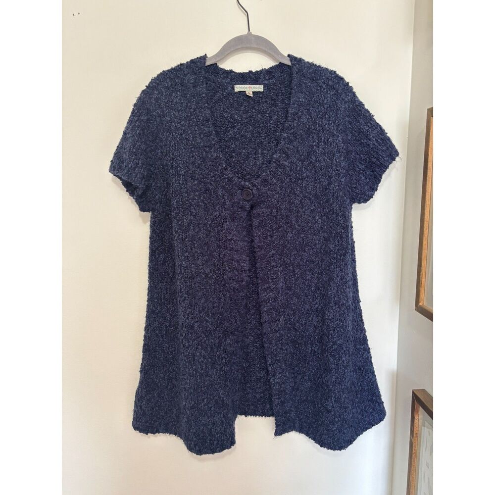 Vintage Suzie Navy Boucle Cardigan L Textured Button Front Coastal 90s‎ Classic